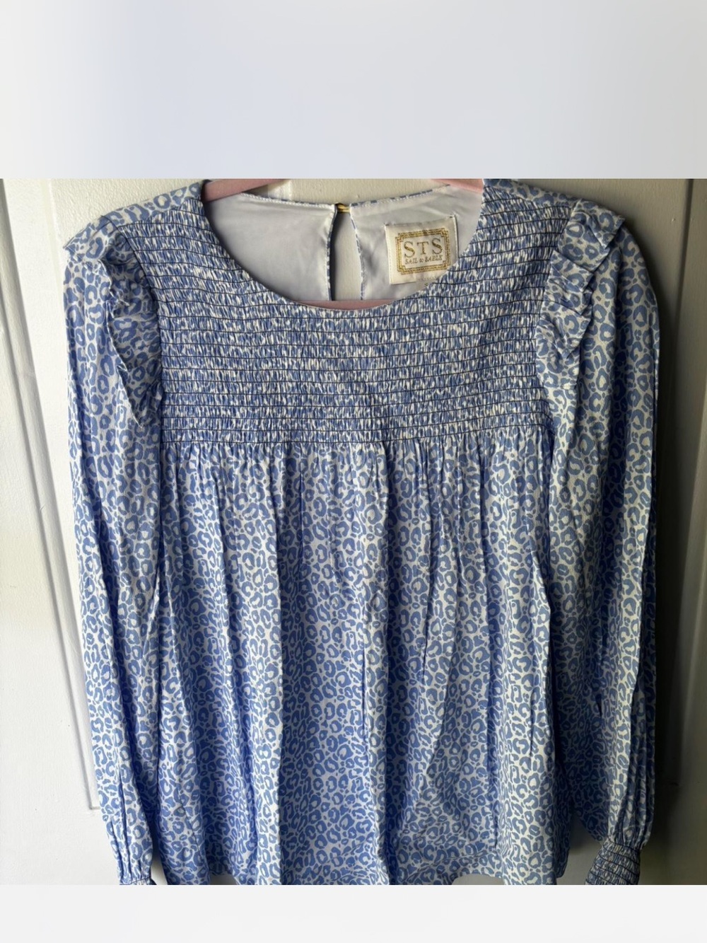 Sail to Sable Blue and White Smocked Long-Sleeve Top